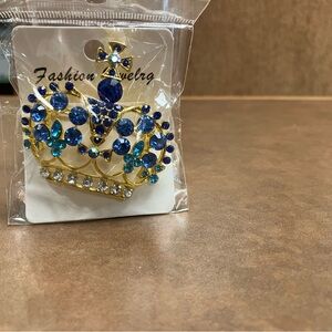 Fashion Jewelry Royal Blue and Gold Brooch
